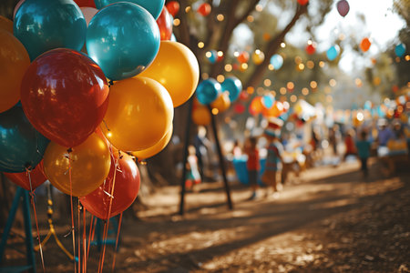 A children's birthday party is set up in a local park.の素材