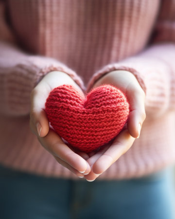 Hand holding a red heart. Generative AIの素材