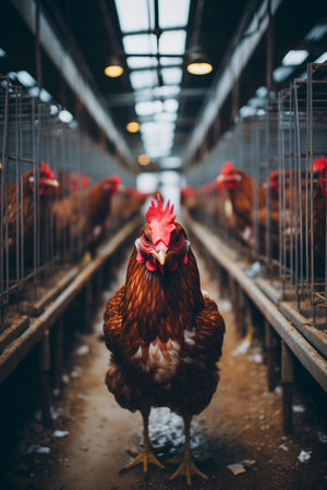 chickens in cages at a chicken farm.の素材