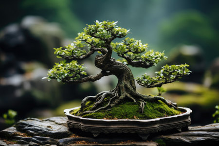 Close-up shot, delicate bonsai tree. Generative AIの素材