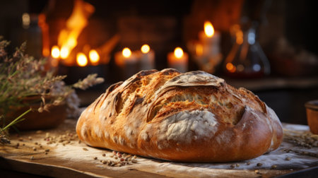 Close-up of freshly baked rustic bread.. Generative AIの素材