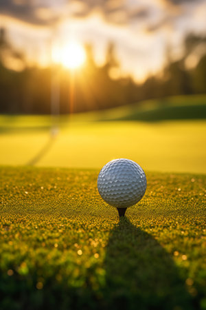 Golf ball on green grass.の素材