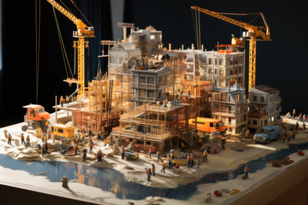 Miniature construction worker figures working in miniature construction. Generative AIの素材