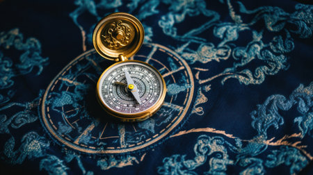 Elegant, detailed compass with intricate designs, placed on a textured blue background.. Generative AIの素材