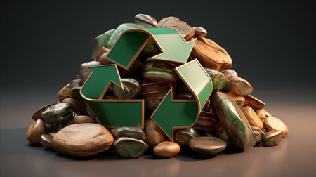 Recycling icon 3d on garbage.の素材