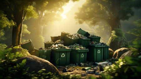 Trash cans with recycle icon.の素材