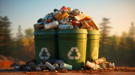 Trash cans with recycle icon.の素材