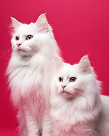 Two cute cats in front of red background. Generative AIの素材