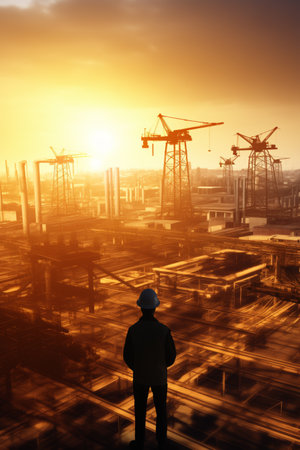 Engineer at construction site. Generative AI.の素材