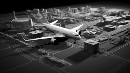 Miniature airplane figure preparing for flight.の素材