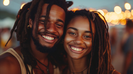 A man and a woman happily smiling directly at the camera.の素材