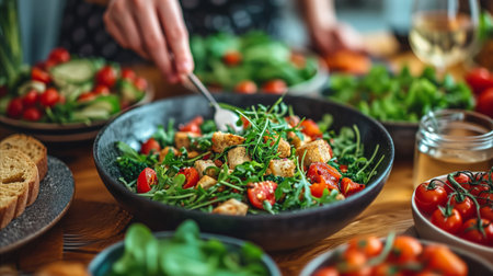 A table filled with a variety of scrumptious dishes, enticing everyone with a mouthwatering display.の素材