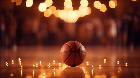 A basketball sits in a crowd as people look on.の素材