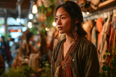 Young asian woman shopping for clothes.の素材