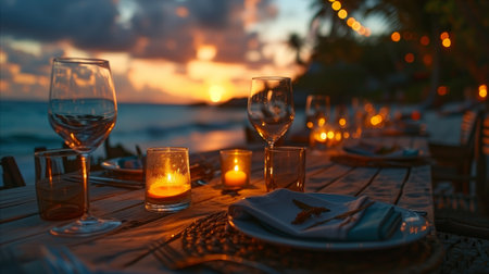 Wine glasses and a romantic tableの素材