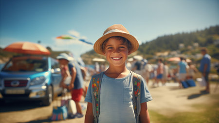 Little boy participating in golf eventの素材