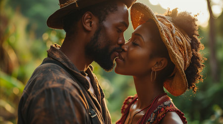 Young African American couple is having romantic momentsの素材