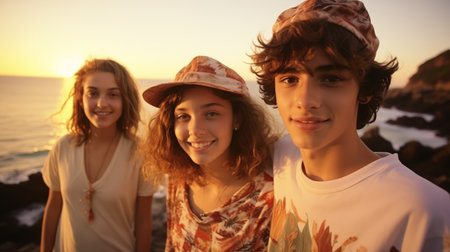 Photo pour Group of teenage friends having fun together on the beach. Generative AI. - image libre de droit