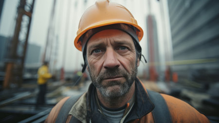 Construction worker wearing a helmet. Generative AI.の素材