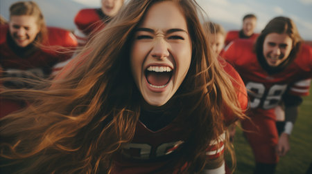 Female athletes experiencing the joy of winning.の素材
