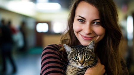 A woman hugging her cat. Generative AIの素材