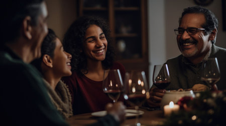 A group of friends having dinner. Generative AI.の素材