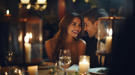 Couple having a romantic dinner. Generative AI.の素材