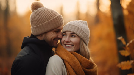 A couple who came close to each other on an autumn day. Generative AIの素材