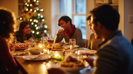 A family having dinner on New Year's Eve. Generative AIの素材