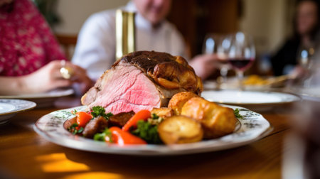 A family having Thanksgiving dinner together. Generative AI.の素材