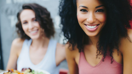 A group of friends having a drink together in a cafe. Generative AIの素材