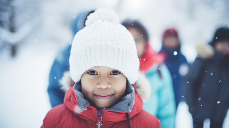 A group of children playing in the snow. Generative AIの素材