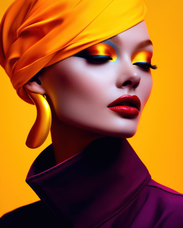 Close-up photo of a Caucasian female model wearing heavy make-up. Generative AIの素材