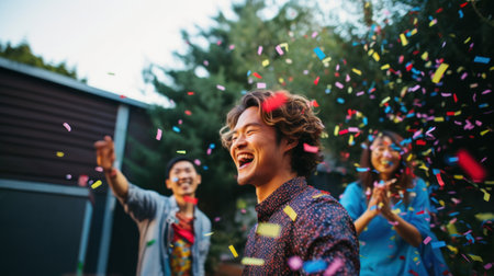 A group of people having fun at a party. Generative AIの素材