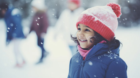 A group of children playing in the snow. Generative AIの素材
