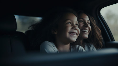 Mother and child traveling together in a car. Generative AIの素材