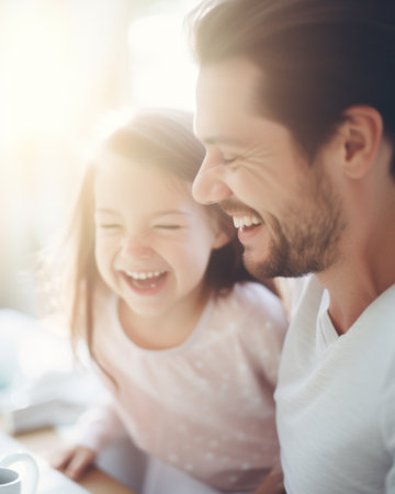 Close-up photo of happy moments of father and daughter. Generative AIの素材