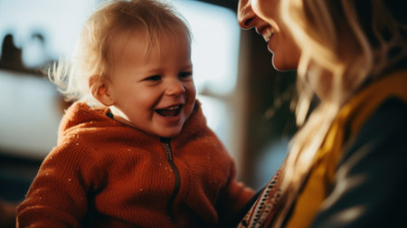 Mother and child having fun together. Generative AI.の素材
