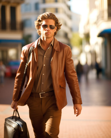 Handsome businessman walking to work on the road. Generative AIの素材