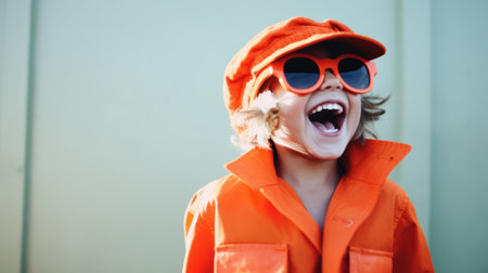 Cute boy wearing a big pair of glasses. Generative AIの素材