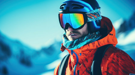 A skier man in the snow at a ski resort. Generative AIの素材