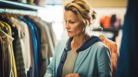 Woman browsing clothes in store.. Generative AIの素材