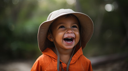 Cute boy in a raincoat. Generative AIの素材