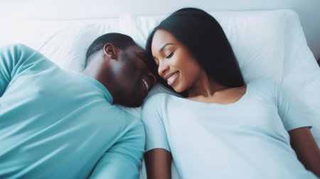 Smiling couple enjoying each other's company on a couch.. Generative AIの素材