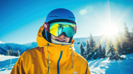 A skier man in the snow at a ski resort. Generative AIの素材
