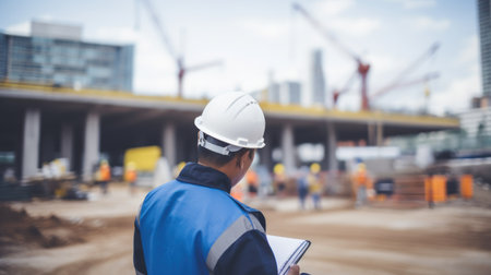 An Asian engineer man doing a project review in construction. Generative AIの素材
