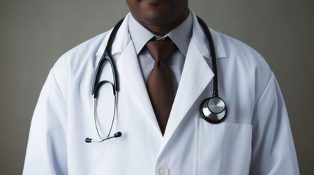 Close-up of a doctor with a stethoscope hanging around his neck. Generative AIの素材