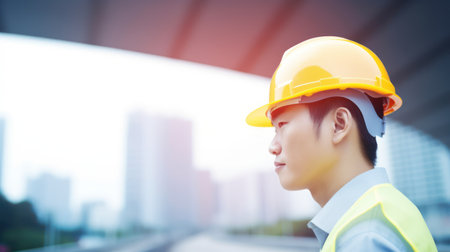 An Asian engineer man doing a project review in construction. Generative AIの素材