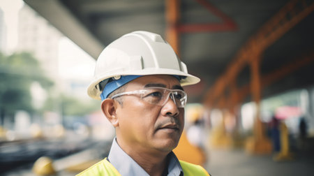 An Asian engineer man doing a project review in construction. Generative AIの素材