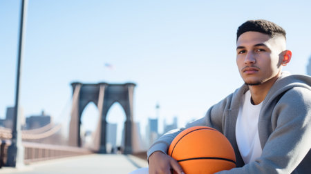 Young man holding a basketball. Generative AIの素材